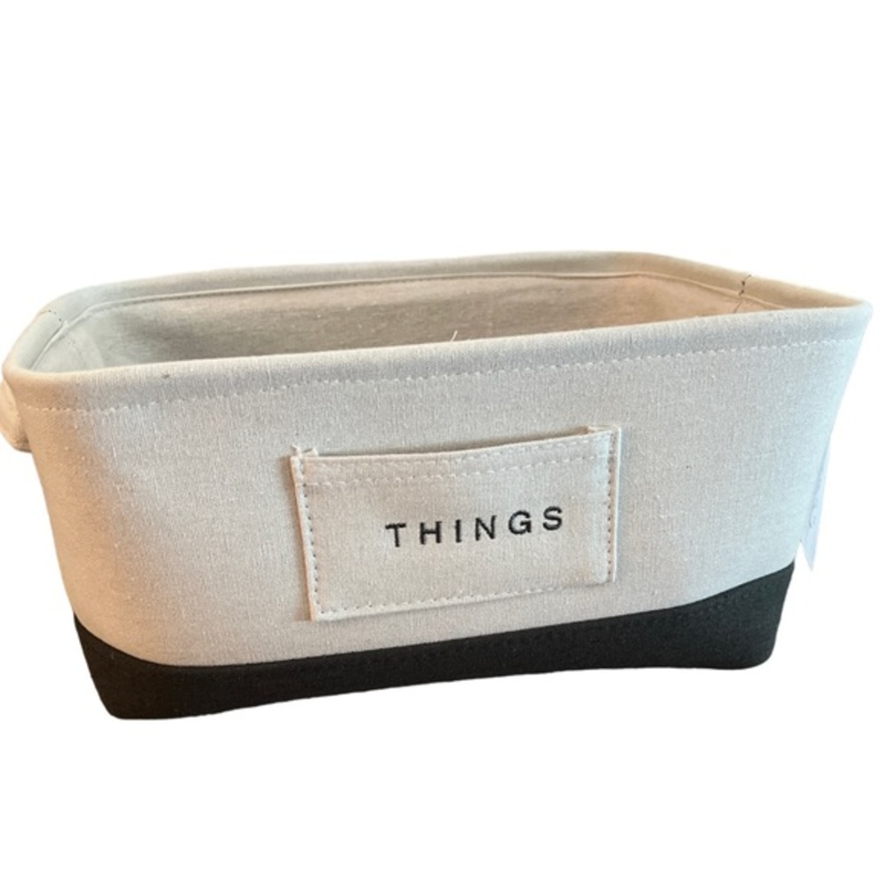 Canvas basket neutral cream & gray “things” RGI Home NWT